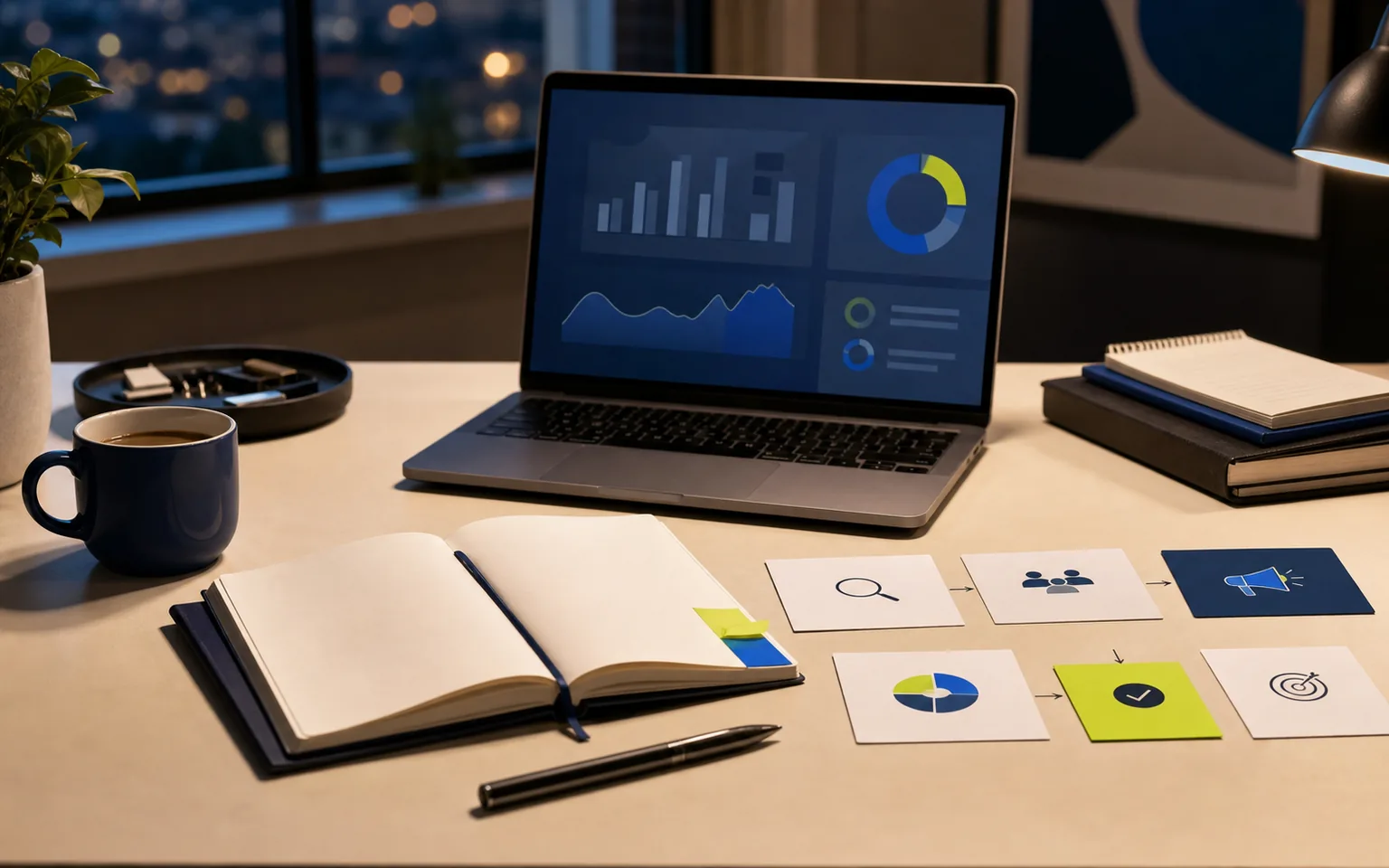 Organized campaign workspace suggesting disciplined planning and informed progress